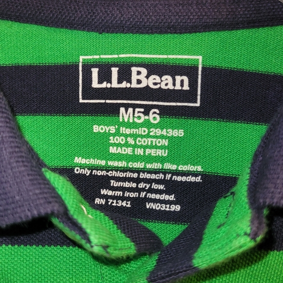 💚 LL Bean Navy & Green Striped Pique Knit Golf Polo Shirt Cotton Boys Size 5 6 - Picture 3 of 3